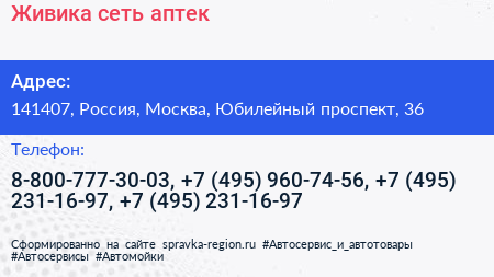 Живика сеть аптек - визитка