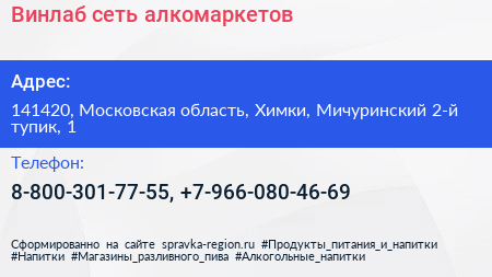 Винлаб сеть алкомаркетов - визитка
