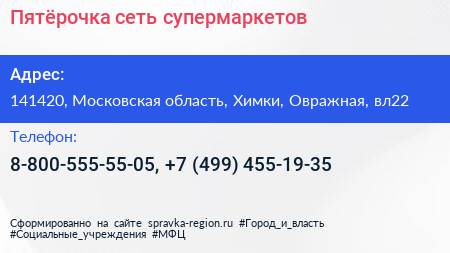 Пятёрочка сеть супермаркетов - визитка