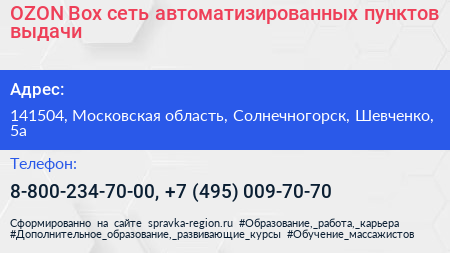 OZON Box сеть автоматизированных пунктов выдачи - визитка
