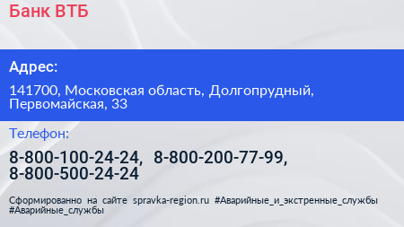 Банк ВТБ - визитка