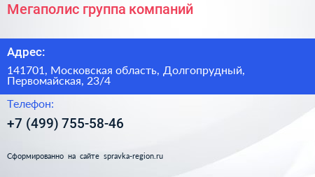 Мегаполис группа компаний - визитка