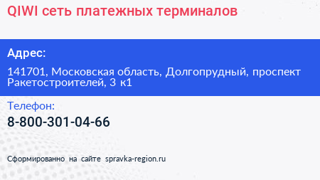 QIWI сеть платежных терминалов - визитка