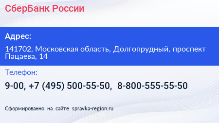 СберБанк России - визитка