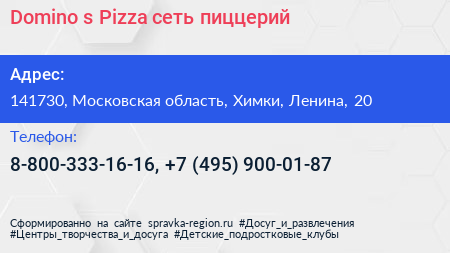 Domino s Pizza сеть пиццерий - визитка