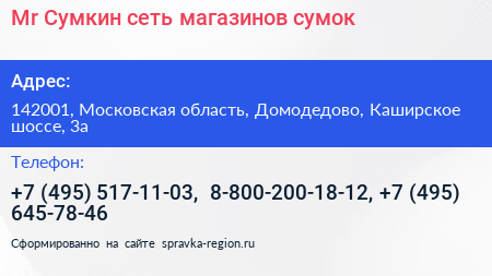 Mr Сумкин сеть магазинов сумок - визитка