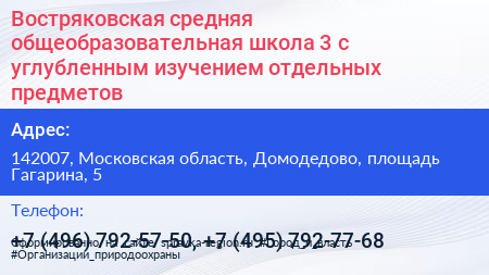 Востряковская средняя общеобразовательная школа 3 с углубленным изучением отдельных предметов - визитка