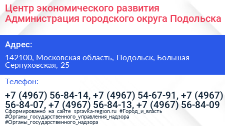 Центр экономического развития Администрация городского округа Подольска - визитка
