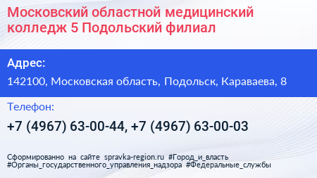 Московский областной медицинский колледж 5 Подольский филиал - визитка