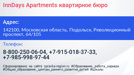 InnDays Apartments квартирное бюро - визитка