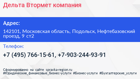 Дельта Втормет компания - визитка