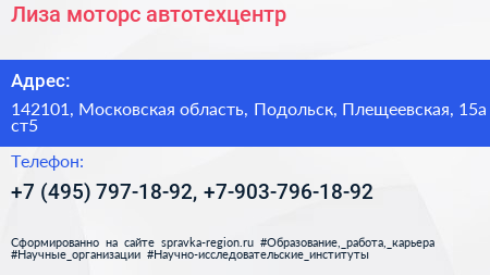 Лиза моторс автотехцентр - визитка