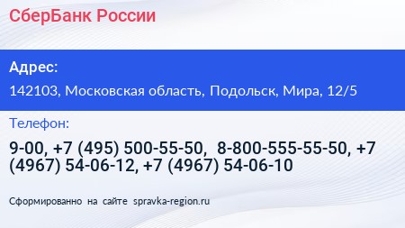 СберБанк России - визитка