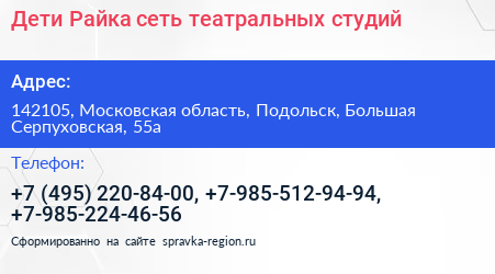 Дети Райка сеть театральных студий - визитка