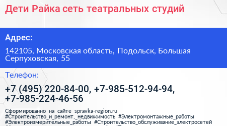 Дети Райка сеть театральных студий - визитка