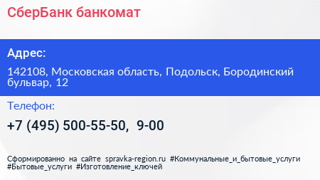 СберБанк банкомат - визитка