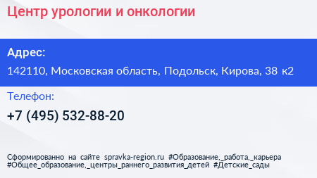 Центр урологии и онкологии - визитка