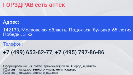 ГОРЗДРАВ сеть аптек - визитка