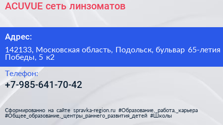 ACUVUE сеть линзоматов - визитка