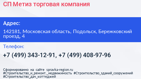 СП Метиз торговая компания - визитка