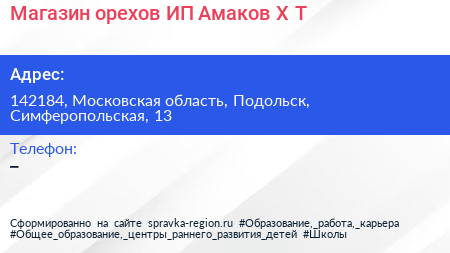 Магазин орехов ИП Амаков Х Т  - визитка