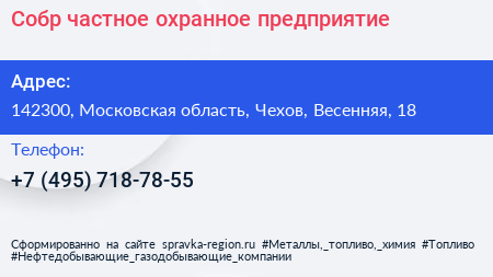 Собр частное охранное предприятие - визитка