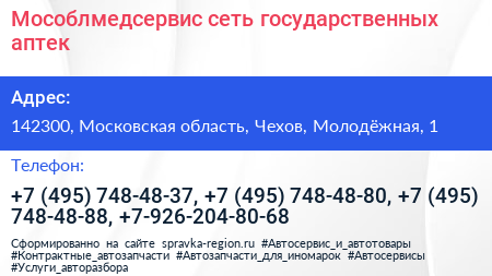 Мособлмедсервис сеть государственных аптек - визитка