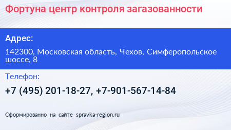 Фортуна центр контроля загазованности - визитка