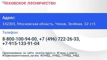 Чеховское лесничество - визитка