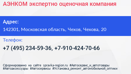 АЭНКОМ экспертно оценочная компания - визитка