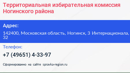 Территориальная избирательная комиссия Ногинского района - визитка