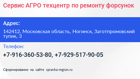 Сервис АГРО техцентр по ремонту форсунок - визитка