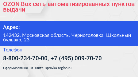 OZON Box сеть автоматизированных пунктов выдачи - визитка