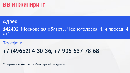 ВВ Инжиниринг - визитка