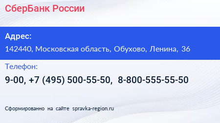 СберБанк России - визитка