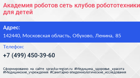 Академия роботов сеть клубов робототехники для детей - визитка