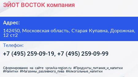 ЭЙОТ ВОСТОК компания - визитка