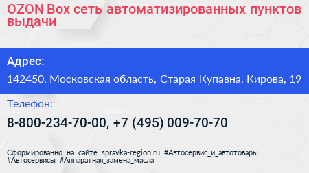OZON Box сеть автоматизированных пунктов выдачи - визитка