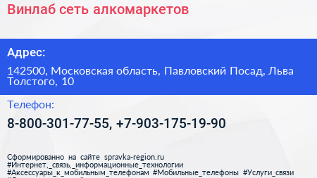 Винлаб сеть алкомаркетов - визитка