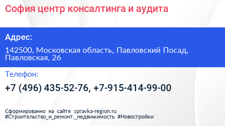 София центр консалтинга и аудита - визитка