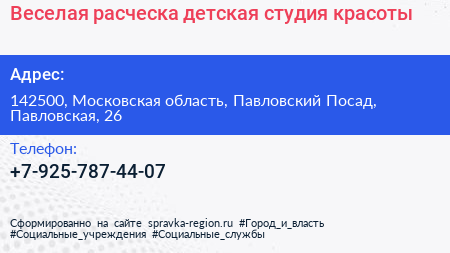 Веселая расческа детская студия красоты - визитка