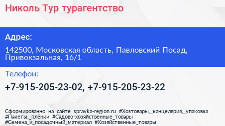 Николь Тур турагентство - визитка