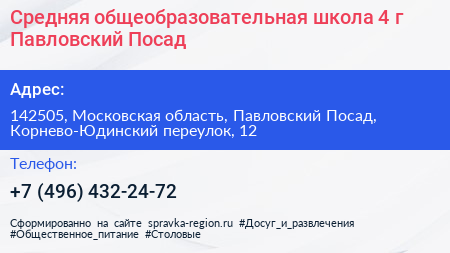 Средняя общеобразовательная школа 4 г Павловский Посад - визитка