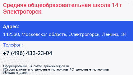 Средняя общеобразовательная школа 14 г Электрогорск - визитка