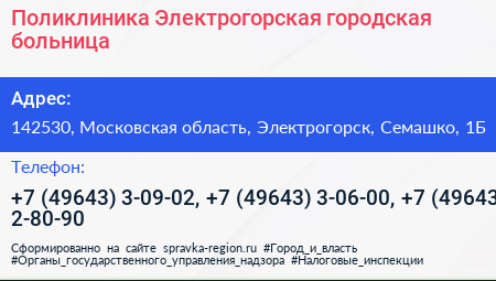 Поликлиника Электрогорская городская больница - визитка