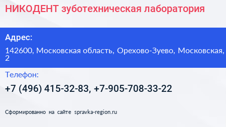 НИКОДЕНТ зуботехническая лаборатория - визитка