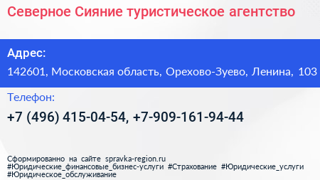 Северное Сияние туристическое агентство - визитка