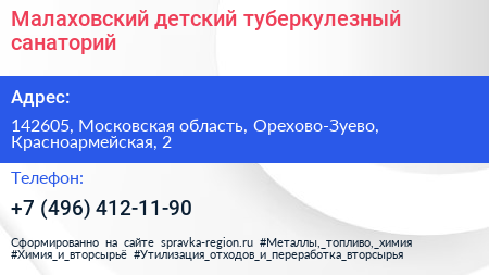 Малаховский детский туберкулезный санаторий - визитка