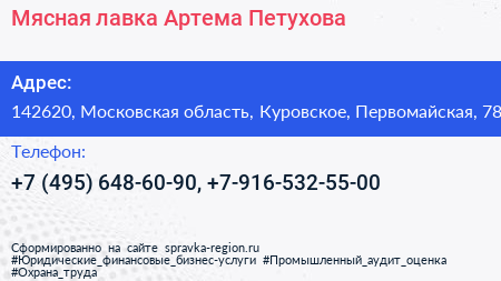 Мясная лавка Артема Петухова - визитка