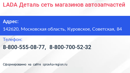 LADA Деталь сеть магазинов автозапчастей - визитка
